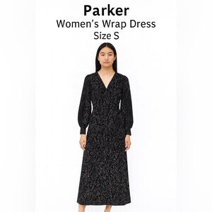 Parker Black Snake Print Long Sleeve Wrap Dress –‎ Size S
